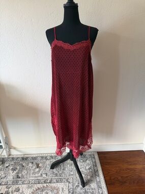 EUC FREE PEOPLE Wine Red Lace Trim Slip Dress SIZE 6
